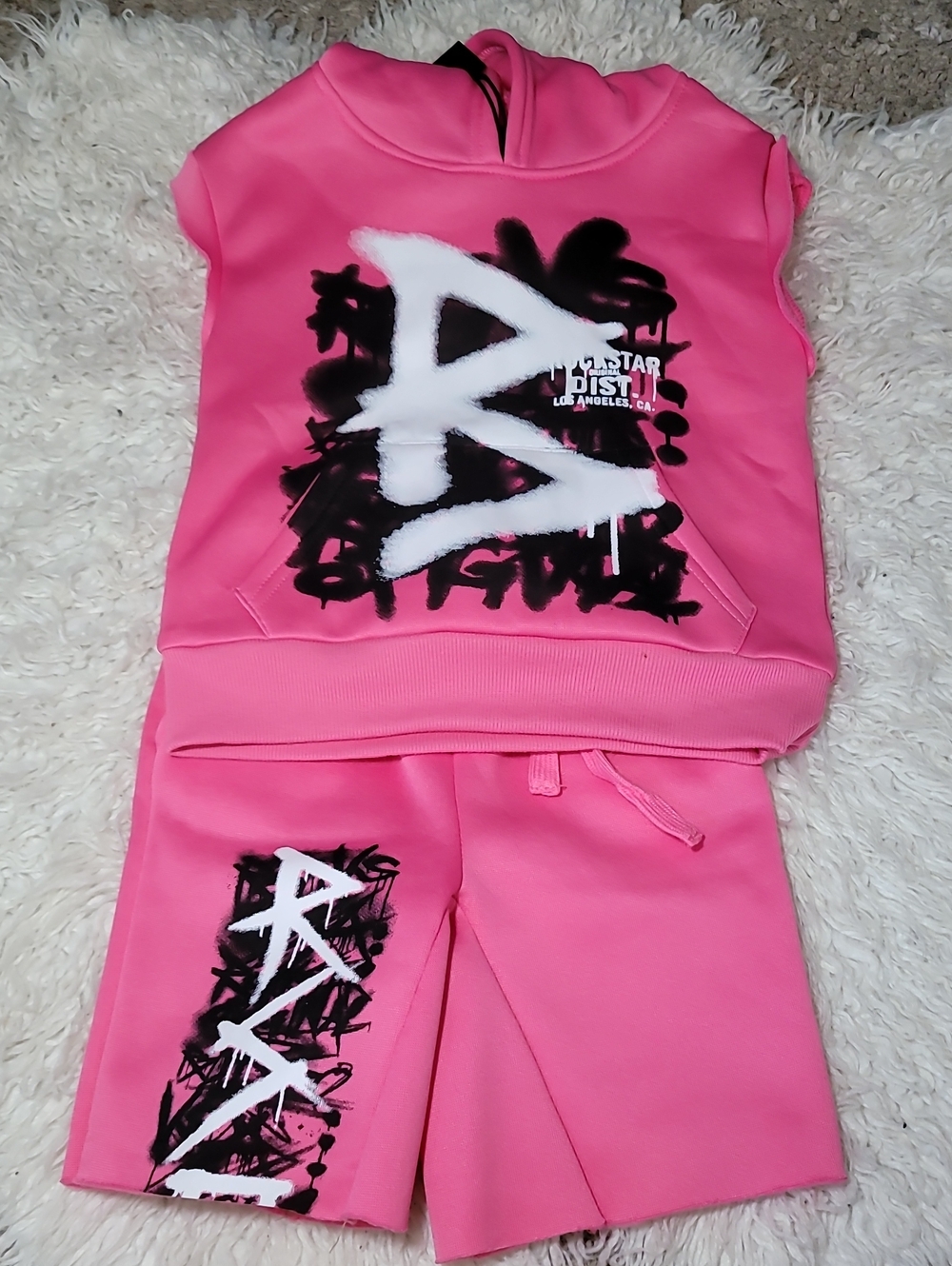 Rickstar Pink Graffiti Print Hoodie & Shorts Set
